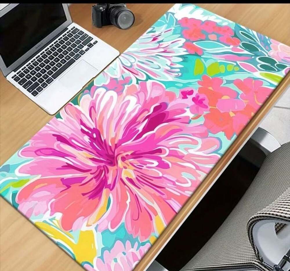 Tropical Floral Desk Mat Bright Colorful Flower Print Mouse Pad